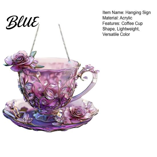 Adorno de Taza de Té Rosa Morado Colgante de Taza de Café con Metal de 60 cm