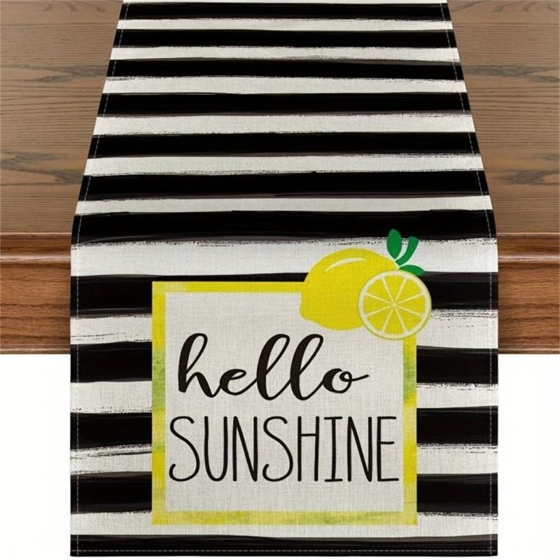 Elegant Table Runner Table Cloth Striped Lemon Table Decors for Kitchen Lemon Theme Tablecloth Perfect for Party