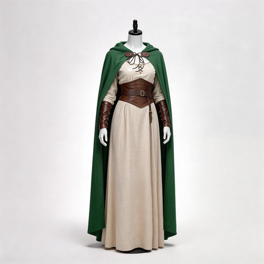 Mittelalterlicher Baumwoll- und Leinenumhang, Halloween-Zauberer Hobbit Magier Elf Cosplay Umhang Cosplay