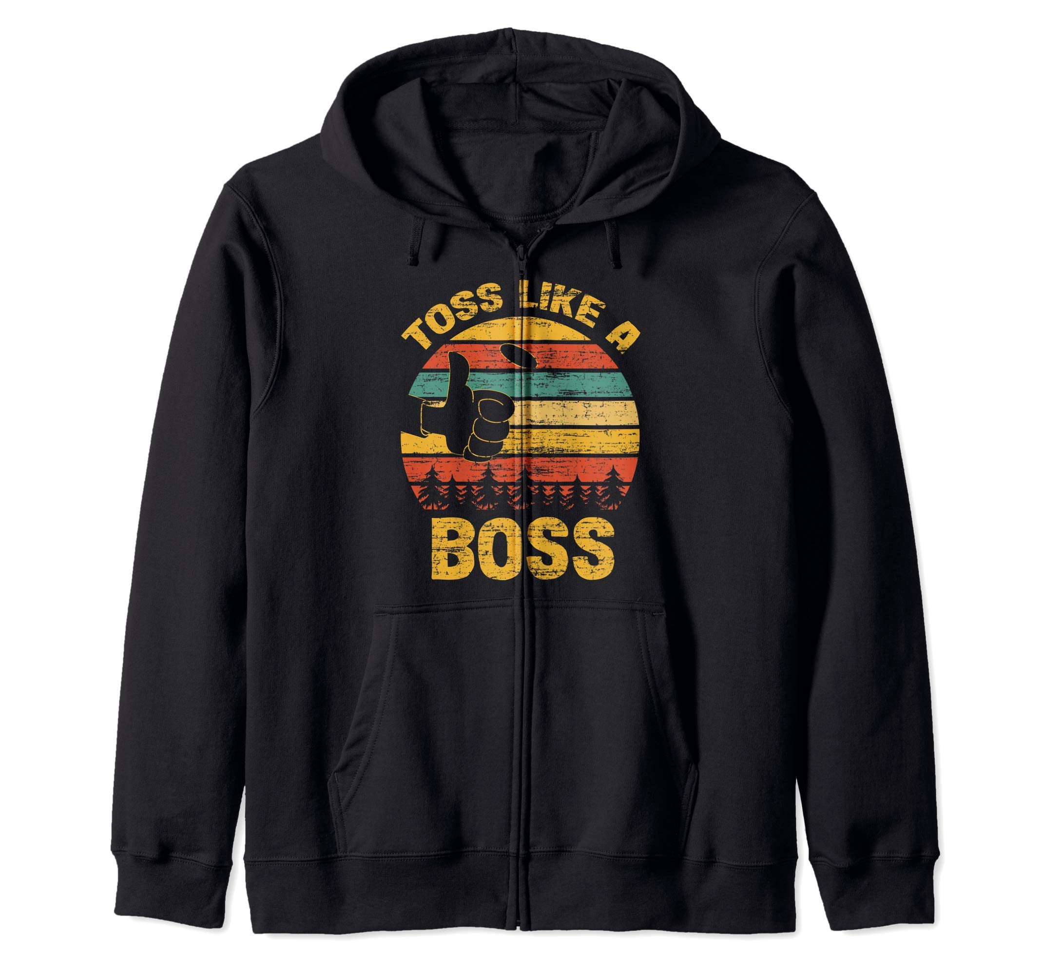 

Толстовка с капюшоном Toss Like A Boss Retro Sunset Vintage Cornhole Game Player на молнии чёрный