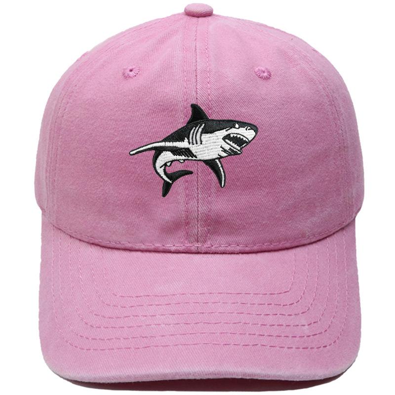 Big White Shark Embroidered Baseball Cap Washed Vintage Daddy Hat Marine Animal Men's and Women's Casual Sun Hat