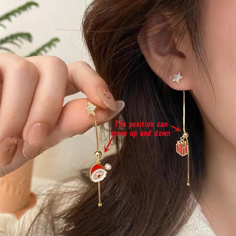 Moving Santa Claus Long Tassel Drop Earrings For Women Fashion Christmas Tree Snowflake Asymmetric Earring New Year Jewelry Gift