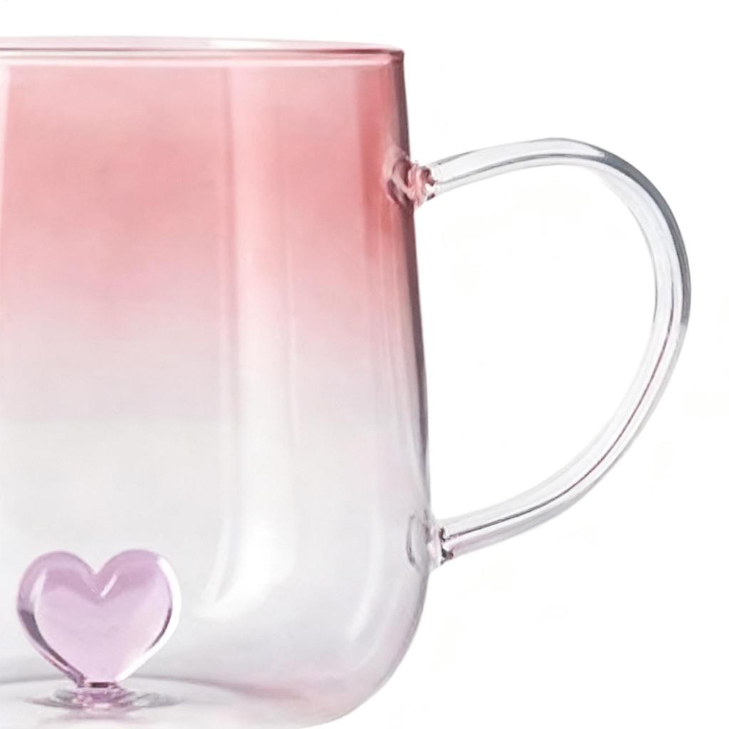 Glass Coffee Cups Gradient Water Bottle Jar with 3D Heart 400ml Glass Coffee Cup for Travel Christmas Kitchen Bar Latte House