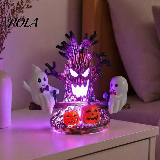 USB Plug-in Ghost Lamp for Bedroom Animated Seesaw Light, Powered 3D Night Cute LED Portable Light with Spooky Tree And Pumpkin Design, Halloween