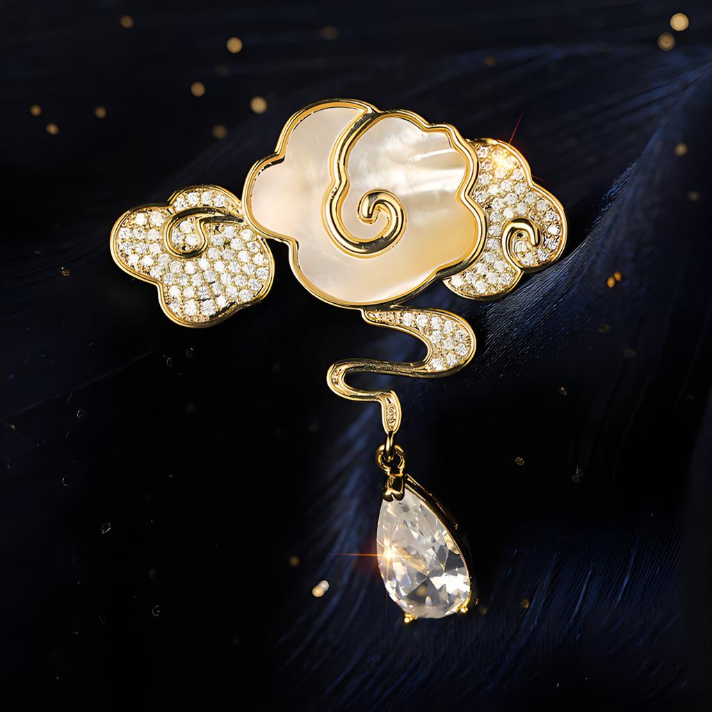 Chinese-style Xiangyun Brooch, High-end Women's Antique Tassel and Diamond-encrusted Brooch, Niche Design Sense Brooch