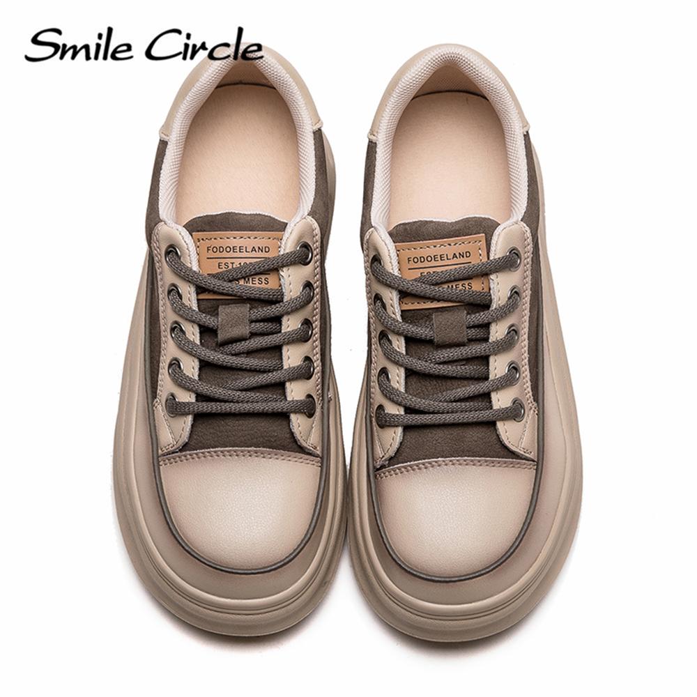 Echtes Leder Damen Freizeitschuhe Runder Kopf Höhe zunehmende dicke Sohle Schuhe Mode bequeme flache Schuhe