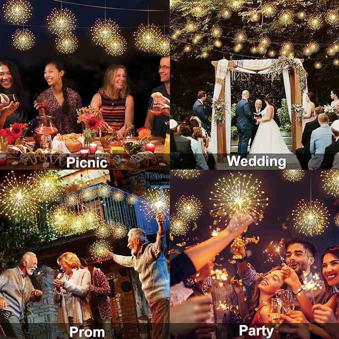 LED Solar Hanging Firework Lights - Outdoor Garden, Lawn, Wedding, Courtyard, Upside-Down Dandelion Decor.