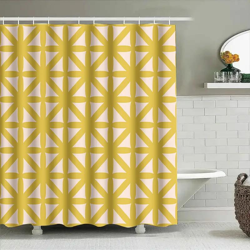 Modern Floral Shower Curtain Yellow Cream Printed Waterproof Fabric For Home Bathroom Decor
