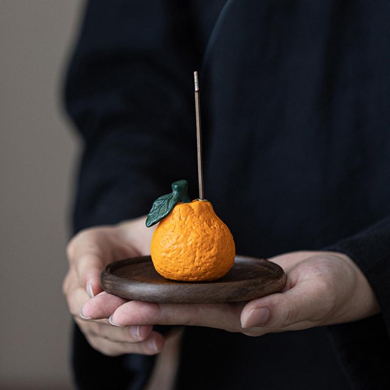 Kreativer Keramik Orangen Räucherstäbchenhalter Kreativer Räucherbrenner Holz Räucherstäbchenplatte Aschefänger Buddhismus Zubehör Heimdeko