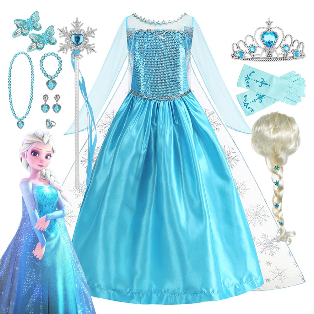 Vestidos Snow Queen Princess Dress Girls Costume Halloween Kids Role-play Carnival Children Birthday Party Dress