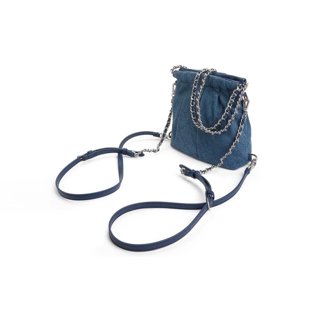 New CHARLES&KEITH PU, Textile Mixture Backpack Shoulder Bag Small Women's Dark Denim Blue CK2-60782390-1