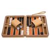 Pochette de jeu Backgammon de voyage 9" Similicuir rouge - fermeture Zip - Interieur feutré: beige/orange/noir - 250501