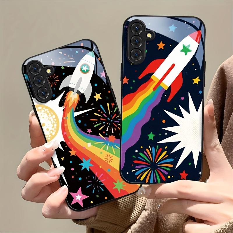 

Premium Tempered Glass Phone Case For Galaxy S20, S21, S22, S23, S24, S25 FE Ultra Plus Colorful Rocket & Space Design For Galaxy S22 Ultra
