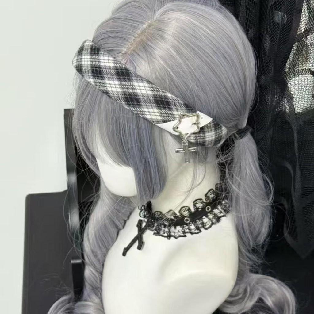 Tian Sheng Handmade Cute Lolita Black & White Plaid Headband with Leather Buckle