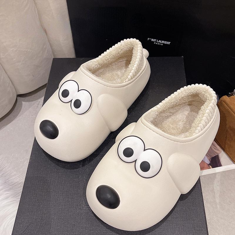 

Модные новые хлопковые тапочки женские зимние домашние меховые теплые хлопковые милые мультяшные с собачкой комнатные туфли для пары толстая подошва нескользящие тапочки 35-36