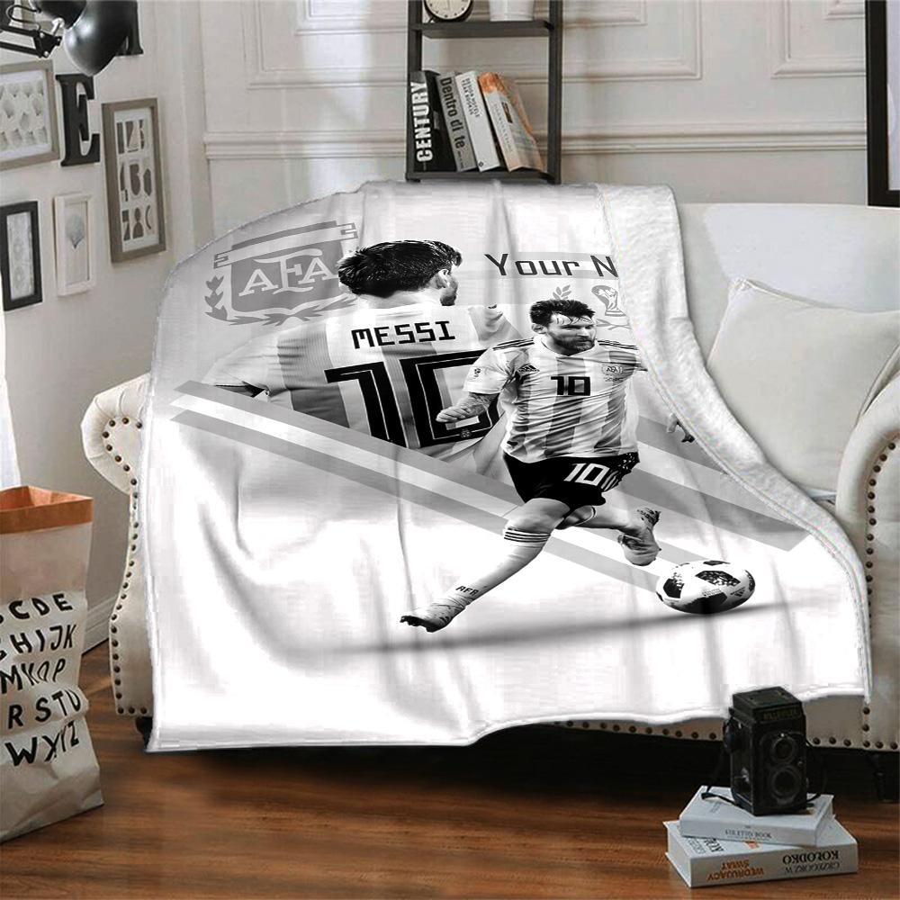 Football Messi Customize Text Blanket Lightweight Customizable Blanket Ultra-Soft Perfect for Office Chair Livingroom Sofa Home Decor