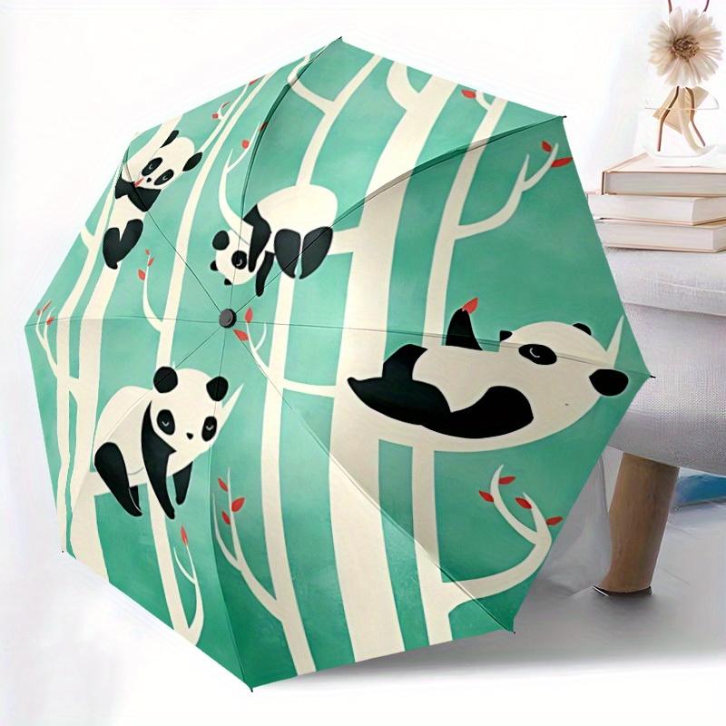 1pc Panda Forest Automatic Open/Close Umbrella Sturdy Iron Frame, Compact Travel UmbrellaIntricate Design Umbrella a0829095