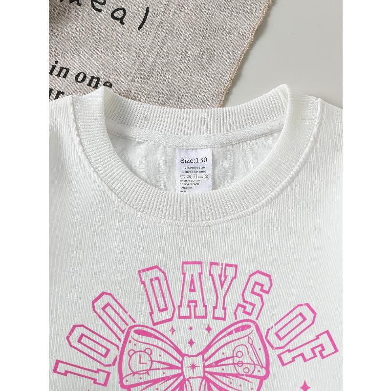Kids Crewneck Sweatshirt, School Days Pink Bow Graphic Print, Soft Comfort Pullover