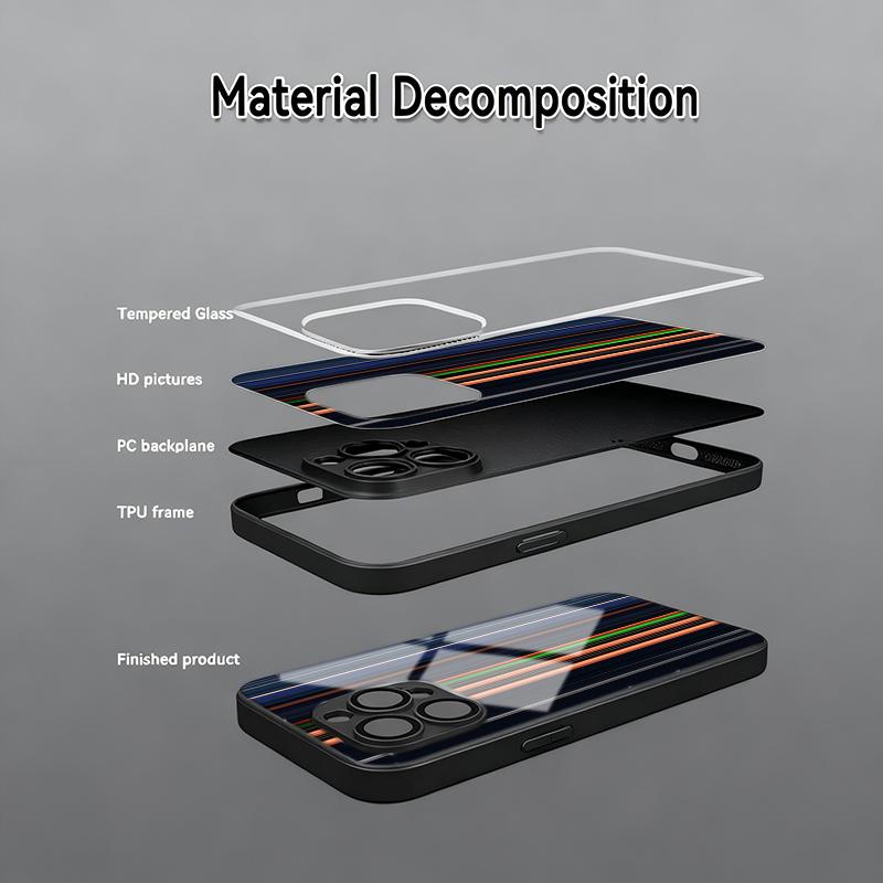 Colorful Vertical Bar Tempered Glass Phone Case for iPhone 17 Pro Max 13 12 11 Pro 16 15 14 Plus X XS XR 7 8 SE2 16E 17Air Cover
