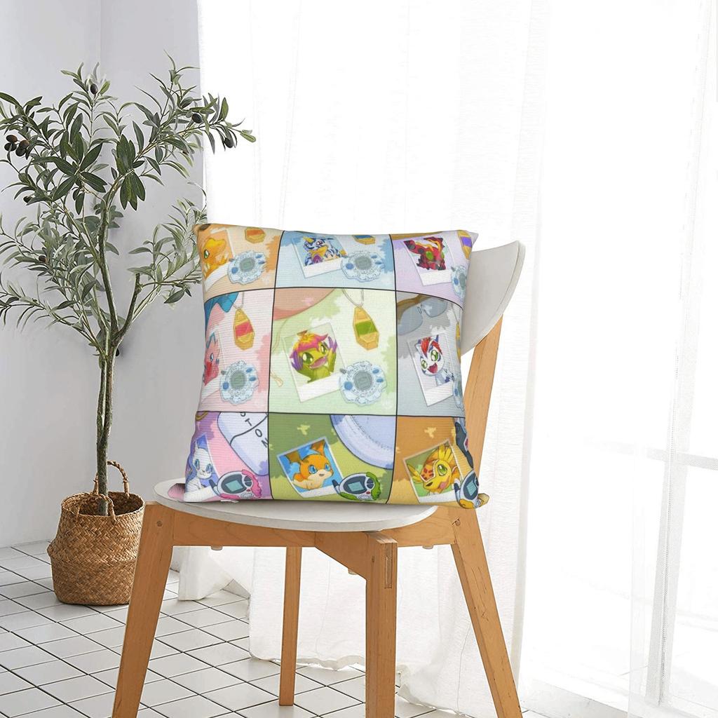 Digimons Cartoon Square Pillow Covers Polyester Bed Car Cushion Case Funny Decor Throw Pillow Case 40*40