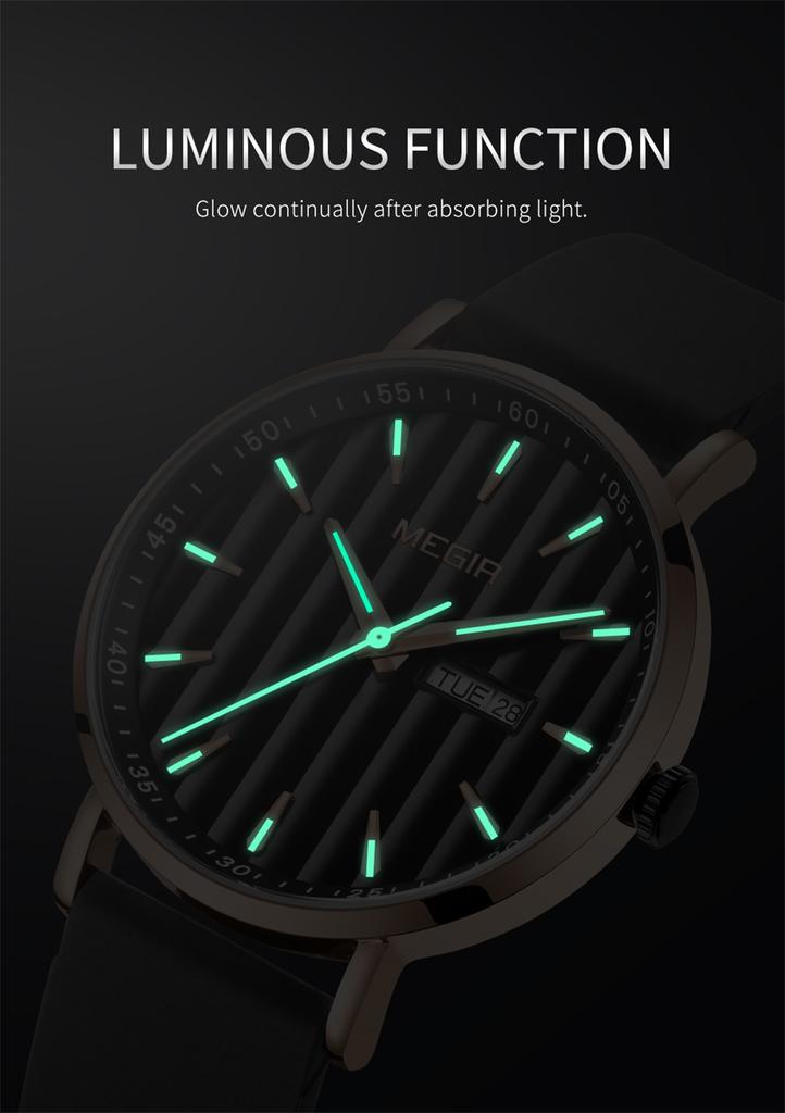 MEGIR Luxury Big Dial Watch for Men Silicone Strap Quartz Sport Wristwatch Waterproof Week Date Display Clock Reloj Hombre 1081