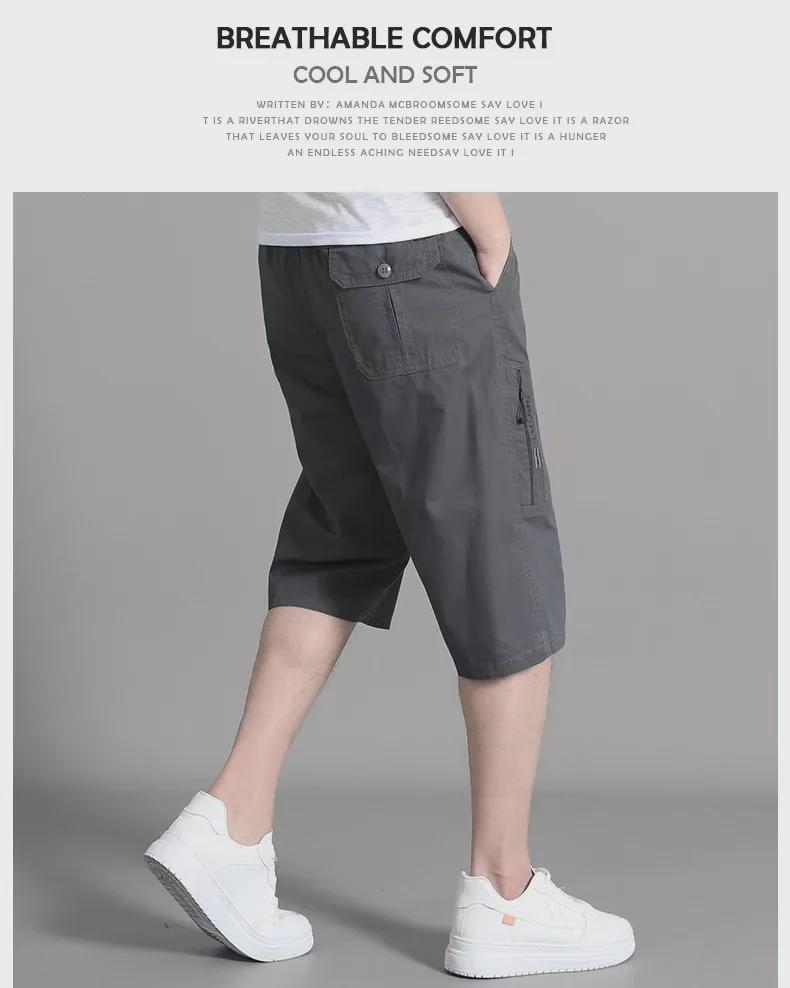 Letní pánské bavlněné tříčtvrteční šortky - Volný střih pro středního věku a starší