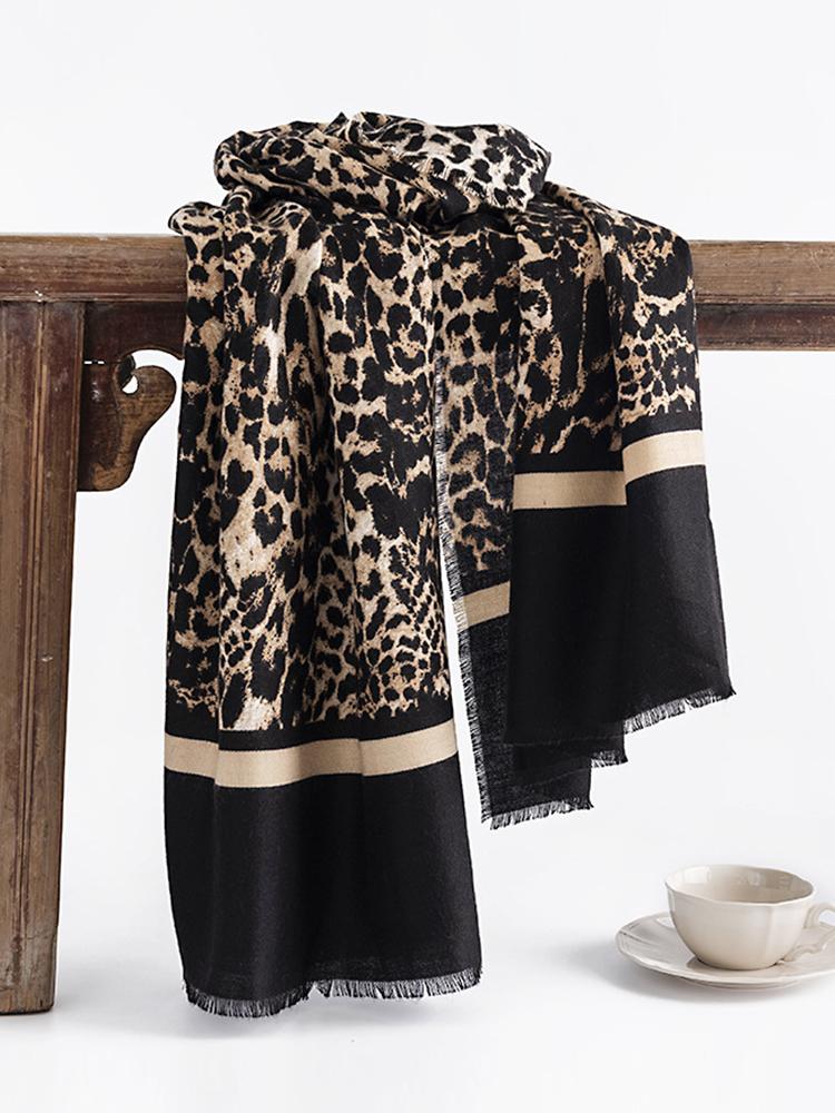 Fashion  Knitted Imitation Cashmere Women Scarf Headscarf Winter Lady Retro Leopard Scarve Pashmina Mujer Bufanda Wrap Shawl