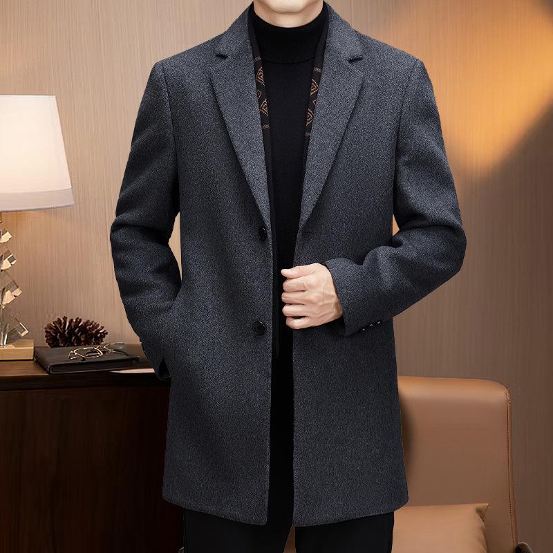 

Men s Mid-Length Woolen Coat - Autumn/Winter Suit Collar Business Casual M сірий колір