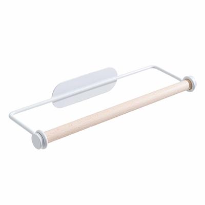 Paper Towel Holder Punch Free Multifunctional Iron Wall Mounted Cling Film Storage Rack for Kitchen Bathroom White