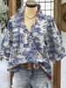 New European and American printed V-neck ruffle edge women's top