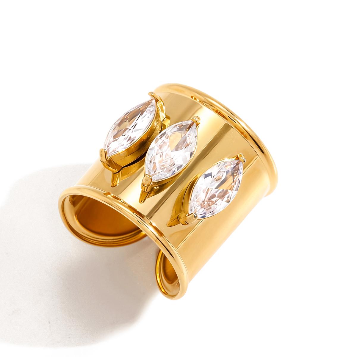 

Yori White Cubic Zirconia Wide Open Ring 18K Gold Color PVD Plated Geometric Charm Finger Fashion Jewelry Wholesale золотистый