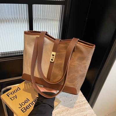 Autumn Trend Contrasting Color Tote Bag Women's 2025 New Retro Fashion Large-capacity Shoulder Bag High Value Underarm Bag