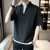 Men Shirt V Neck Lapel Color Fake Silk Two-piece Ice Solid Short Sleeves Loose Pullover Stretchy Casual Daily