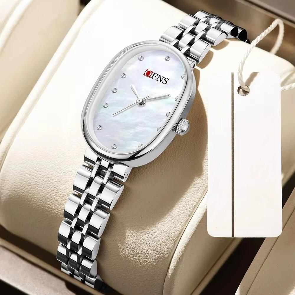 

SANDA Women s Quartz Fashion Watch Pearl Mother Point Diamond Oval Quartz Waterproof Luxury Women s Watch зелений/золотий