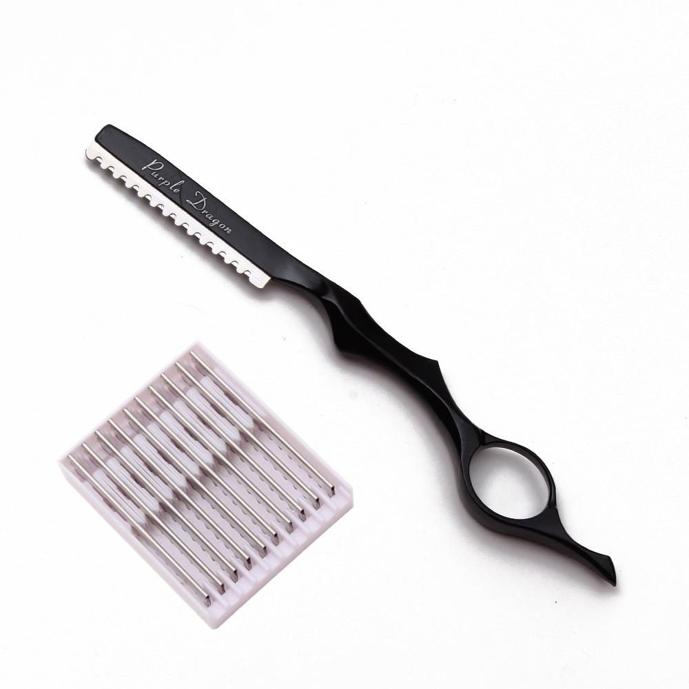 Purple Dragon Hair Razor Holder & 10 Blades - 8 Colors, Hairdressing Thinning Knife, Manual Scraper