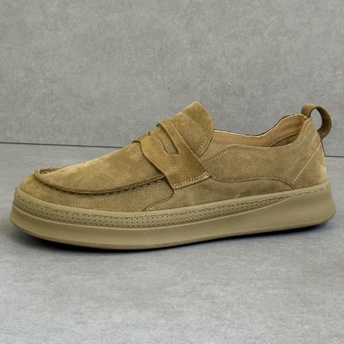 Men's Breathable Slip-On Casual Leather Shoes Summer Lightweight Soft Sole Work Boots Genuine Leather