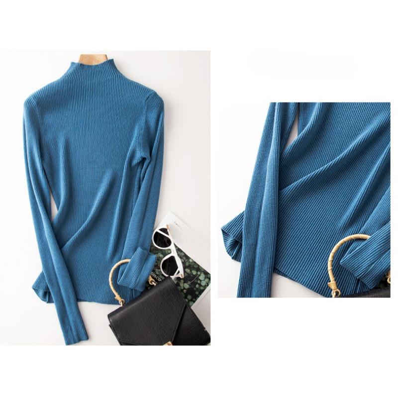 Half High Neck Solid Color Sweater Women Knit Bottoming Shirt Pit Thread Long Sleeved Slim Pullover Simple Casual Commut Harajuku Style Autumn Winter