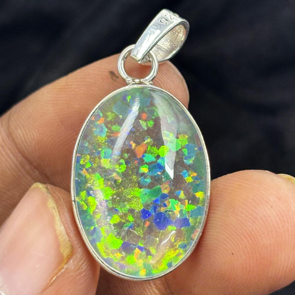 Natural Opal Pendant Quality Certifeid 34 ct 925 Sterling Silver Oval Gems October Birthstone Gift