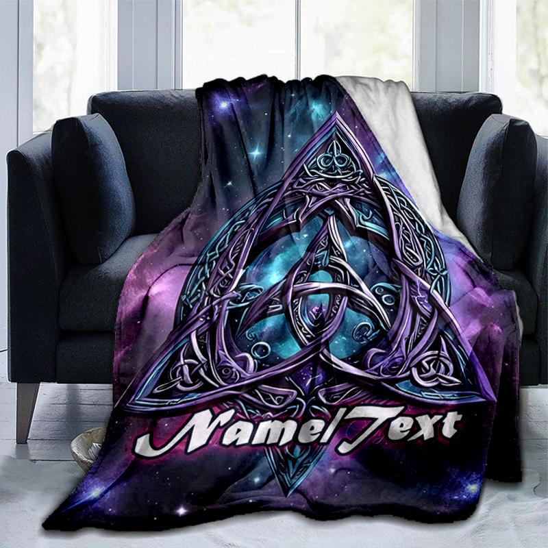 1PC Custom Name Celtic Triquetra Space outdooor Flannel blankets Throw Blanket All-Season Throw Gift Bedspread for Couch, Bed, Camping Holiday Birthda