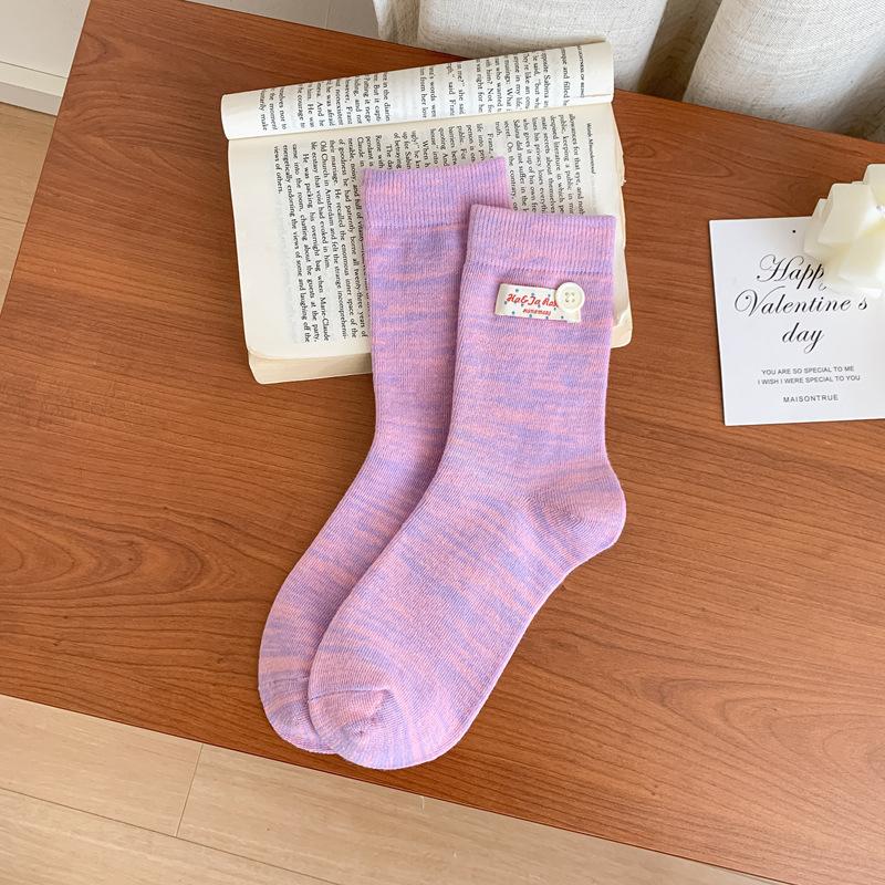 

5pair Spring Socks Women S Oil Painting Series Wind And Tide Socks Medium Tube Socks Tie-Dye Contrasting Color Button Cloth Label Stacking Socks One size fits all фиолетовый