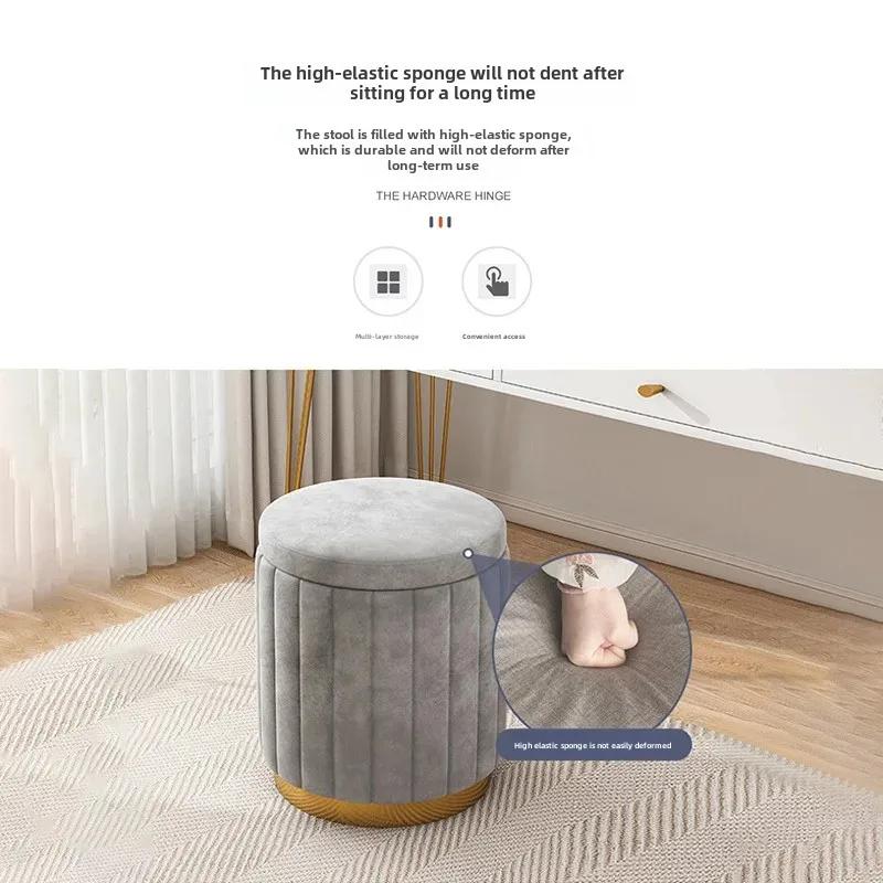 Luxury Vanity Makeup Stool Round Dressing Chair with Storage Upholstered Bench for Bedroom Modern Side Stool Furniture