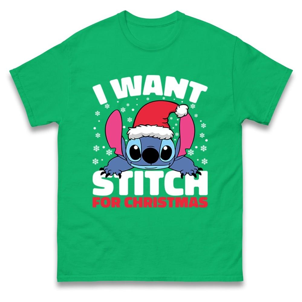I Want Stitch For Christmas T Shirt Xmas Festive Tee Top Xmas Gift Tee