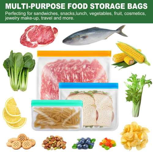 10 Pack Reusable Ziplock Bags Silicone Bags, 3 Large Food Storage Bags Gallon Freezer Bags 4 Reusable Sandwich Bags Zip Lock 3 Snack Bags, Lunch Home