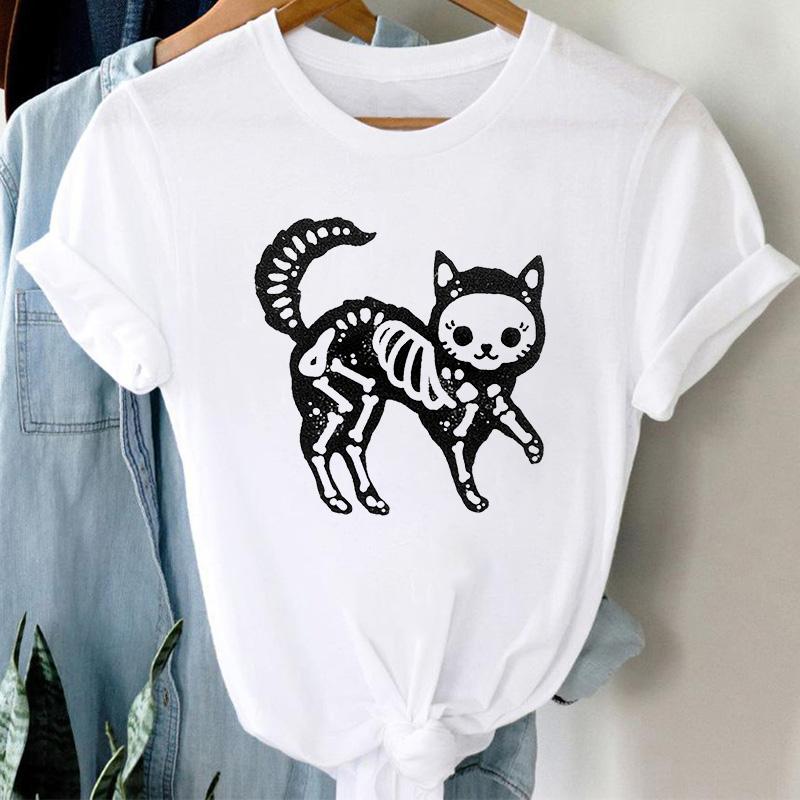 T-Shirts Women Cute Cartoon Print Fashion Tshirt For Woman Tees Tops Graphic Female T Shirt White Womens T-Shirt