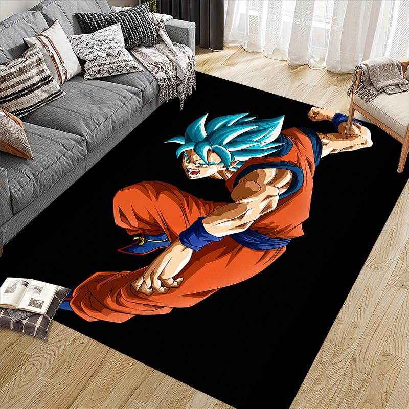 Son Goku Cartoon Illustration Square Area Rug, Non-Slip Floor Mat for Home Decor, Perfect Gift for Dragon Ball Fans.chl