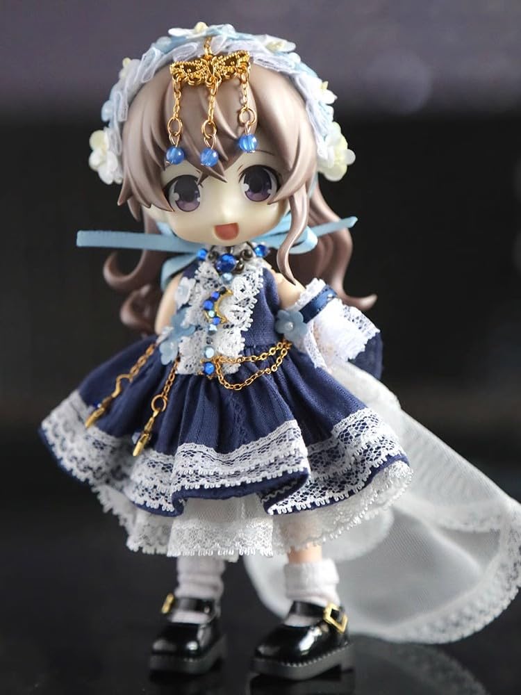 Obitsu 11 OB11 Size Costume Obitsu Doll 11cm Body Dress Princess Dress Lolita Cute 5 Piece Set (Navy)