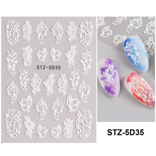 Nail Art Sticker, Relief 5D Three-Dimensional Spring Pink Cherry Blossom Small Flower Adhesive Nail Sticker