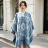 High-End Imitation Cashmere Winter Shawl - Ink Painting Style Versatile Warm Thickened Tassel Cloak for Women