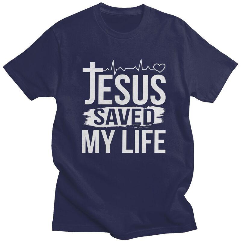 Individuelles Jesus hat mein Leben gerettet T-Shirt für Herren Reines Baumwoll-T-Shirt Freizeit-T-Shirts Christliche Religion Christlicher Glaube T-Shirt Slim Fit