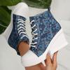 Fashion Blue Butterfly Print Wedge Sneakers for Women Fashion High Top Platform Sneakers Woman Lightweight Non Slip Lace Up Casual Shoes